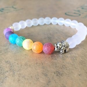 7 Chakra Agate Beads Elephant Elastic Bracelet